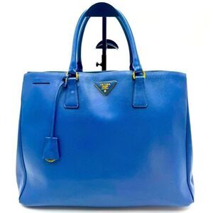Auth Prada Blue Azzuro Saffiano Leather Galleria Double Zip Lux Tote Bag Large